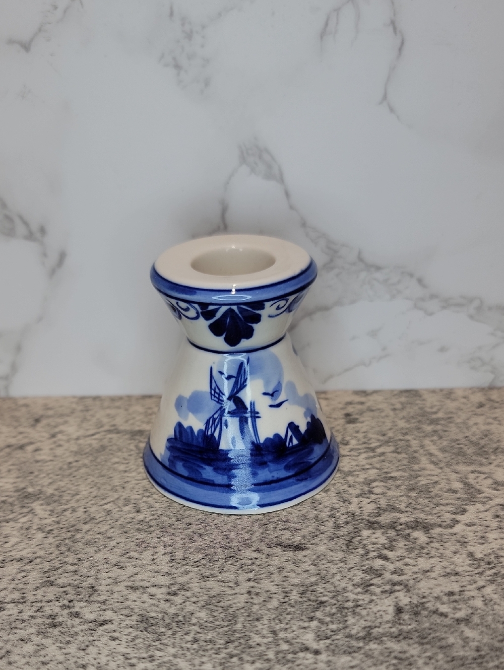 Vintage Delft Blue style candle stick holder